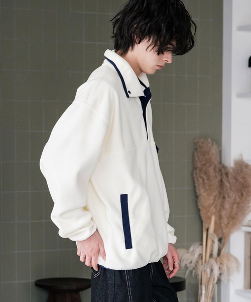 寬鬆抓絨防風拉鍊套頭衫