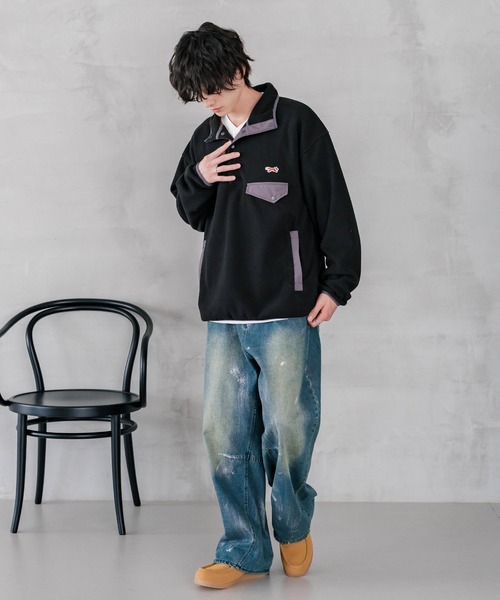PENNEYS(ぺニーズ)の「PENNEYS ペニーズ 別注コラボ オーバーサイズフリースアノラックワンポイントロゴ刺繍長袖スタンドカラープルオーバー(スウェット・メンズ・ネイビー/オフホワイト/ブラウン/ブラック/チャコール/ベージュ・M/L/XL)」の16枚目の写真