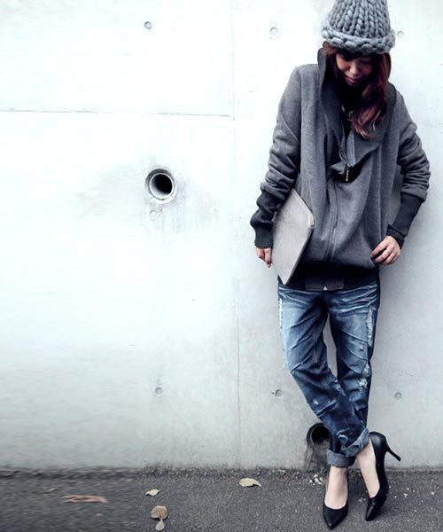 antiqua(アンティカ)の「リブ付きジャケット(その他アウター・レディース・グレー/ブラック・M)」の4枚目の写真