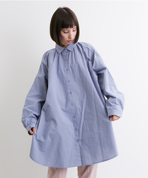 MERLOT（メルロー）の「ビッグシャツワンピース4886（シャツワンピース・レディース・ライトグリーン/ベージュ/オフホワイト/グレー/ブラック・FREE）」の3枚目の写真