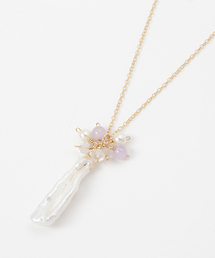 malle la brocante（マル　ラ　ブロカント）の「【mallelabrocante】14kgf淡水ケシパールスティック×ローズクォーツ×ラベンダーアメジストネックレス（ネックレス）」