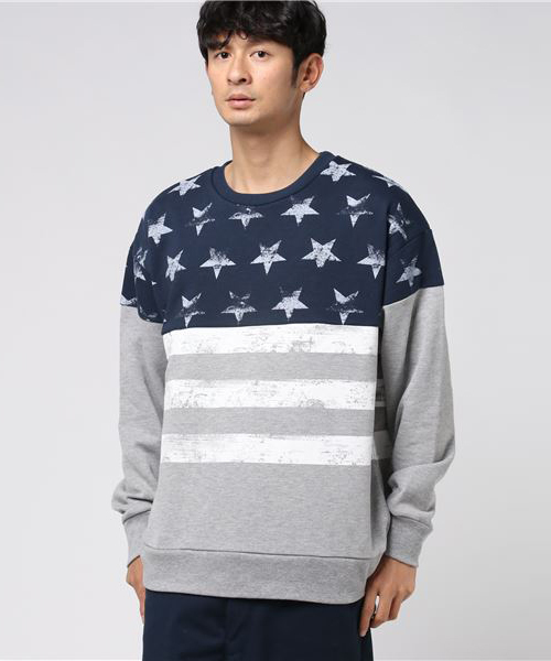 STYLEBLOCK（スタイルブロック）の「切り替えプリントスウェットトレーナー（スウェット・メンズ・ブラック/オフホワイト/杢グレー・M/L）」の3枚目の写真