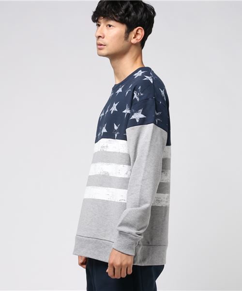 STYLEBLOCK（スタイルブロック）の「切り替えプリントスウェットトレーナー（スウェット・メンズ・ブラック/オフホワイト/杢グレー・M/L）」の7枚目の写真