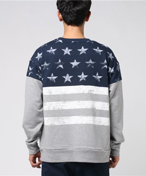 STYLEBLOCK（スタイルブロック）の「切り替えプリントスウェットトレーナー（スウェット・メンズ・ブラック/オフホワイト/杢グレー・M/L）」の6枚目の写真