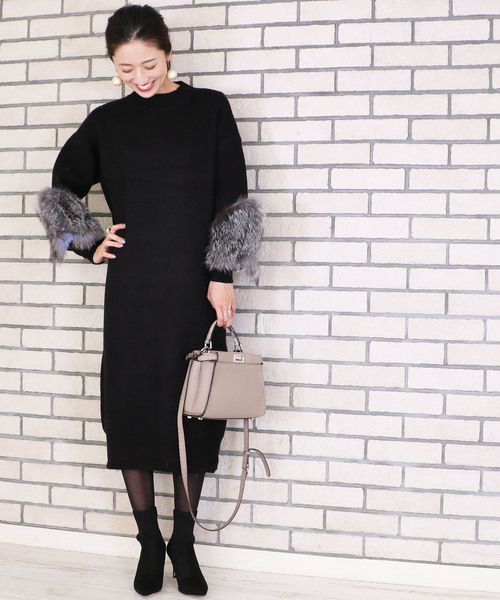 M Y U ミュー の 袖元ミンクファー付きビッグシルエットニットワンピース Zozo店限定商品 ワンピース Wear