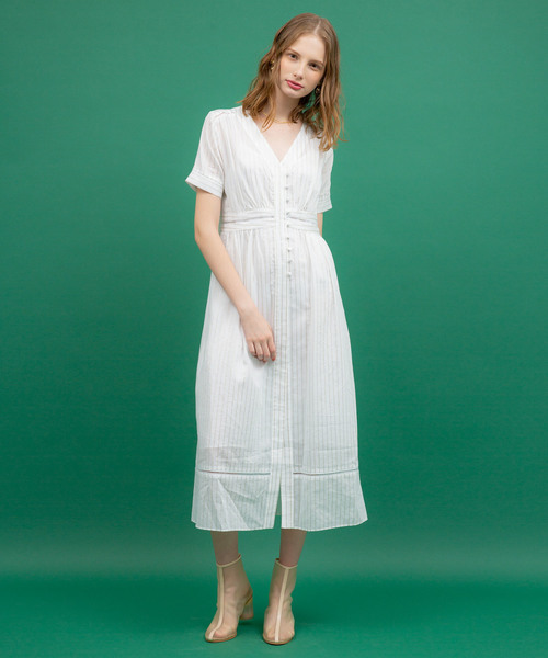 UNITED TOKYO（ユナイテッドトウキョウ）の「ストライプラダーレースワンピース（ワンピース・レディース・ホワイト/キャメル・1）」の3枚目の写真