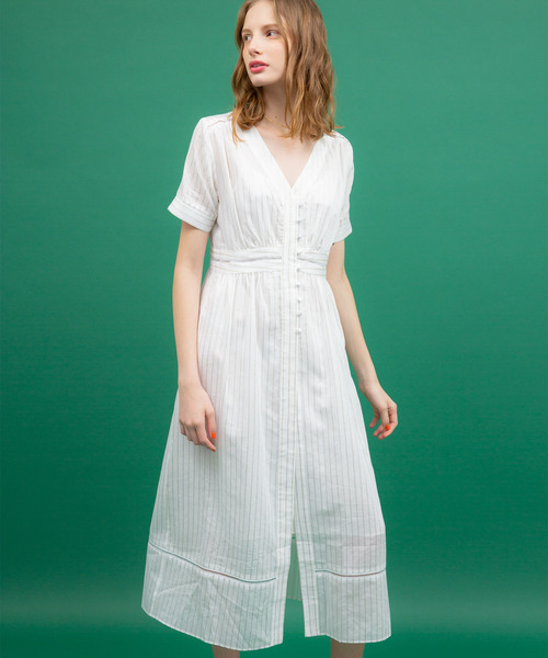 UNITED TOKYO（ユナイテッドトウキョウ）の「ストライプラダーレースワンピース（ワンピース・レディース・ホワイト/キャメル・1）」の5枚目の写真