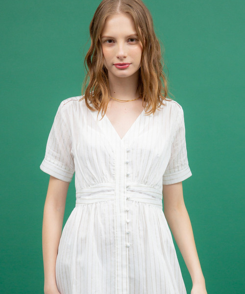 UNITED TOKYO（ユナイテッドトウキョウ）の「ストライプラダーレースワンピース（ワンピース・レディース・ホワイト/キャメル・1）」の10枚目の写真