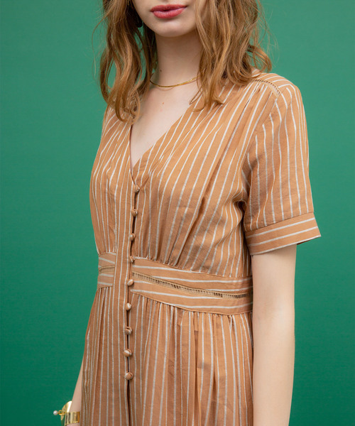 UNITED TOKYO（ユナイテッドトウキョウ）の「ストライプラダーレースワンピース（ワンピース・レディース・ホワイト/キャメル・1）」の20枚目の写真