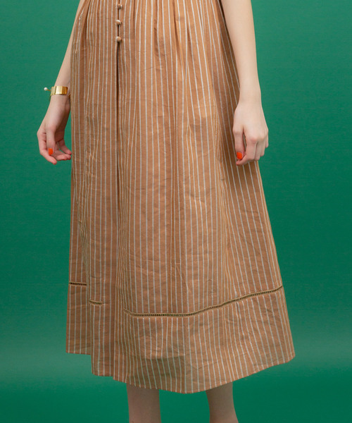UNITED TOKYO（ユナイテッドトウキョウ）の「ストライプラダーレースワンピース（ワンピース・レディース・ホワイト/キャメル・1）」の21枚目の写真