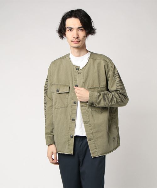 ツイルピーチノーカラーシャツジャケット ツイルピーチノーカラーシャツジャケット