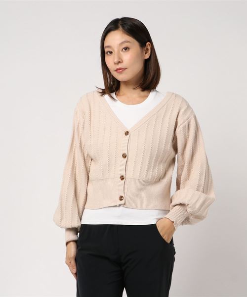 archives(アルシーヴ)の「透かし柄2WAYカーディガン(ニット/セーター・レディース・ブラック/ベージュ/オフホワイト/マスタード/アイボリー/ブラウン・MEDIUM)」の1枚目の写真