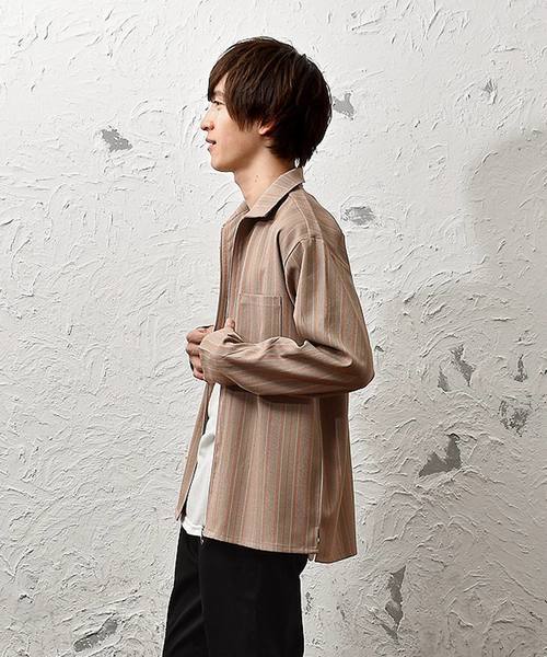 MinoriTY（マイノリティ）の「リングZIPブリティッシュストライプシャツ レトロストライプ（シャツ/ブラウス・メンズ・ブラウン/グレー・M/L）」の5枚目の写真