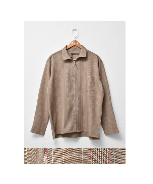 MinoriTY（マイノリティ）の「リングZIPブリティッシュストライプシャツ レトロストライプ（シャツ/ブラウス・メンズ・ブラウン/グレー・M/L）」の8枚目の写真