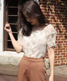 one after another NICE CLAUP | パフスリーブ刺繍レースブラウス(シャツ/ブラウス)