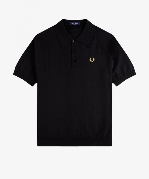 【Fred Parry】サマーニットポロ ブラック 半袖 FRED PERRY（フレッドペリー）の「Raglan Sleeve Knit Shirt