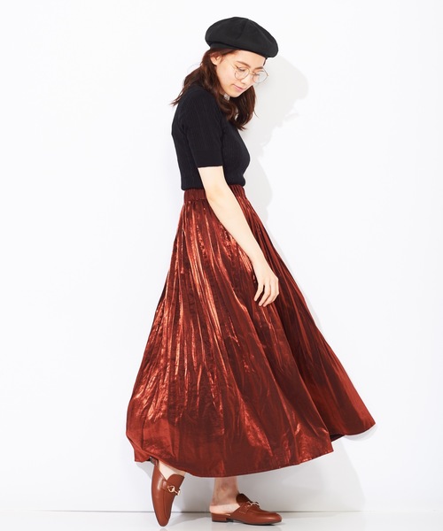 WEGO(ウィゴー)の「WEGO/サテンワッシャープリーツマキシスカート(スカート・レディース・ブラウン/ブラック・FREE)」の3枚目の写真