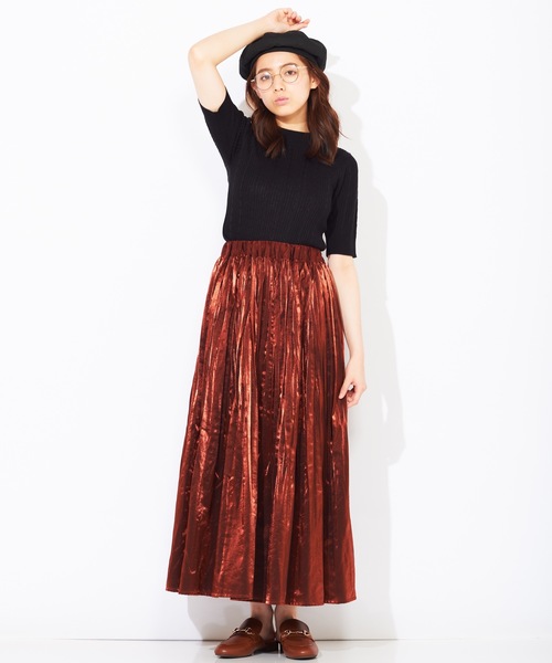 WEGO(ウィゴー)の「WEGO/サテンワッシャープリーツマキシスカート(スカート・レディース・ブラウン/ブラック・FREE)」の4枚目の写真