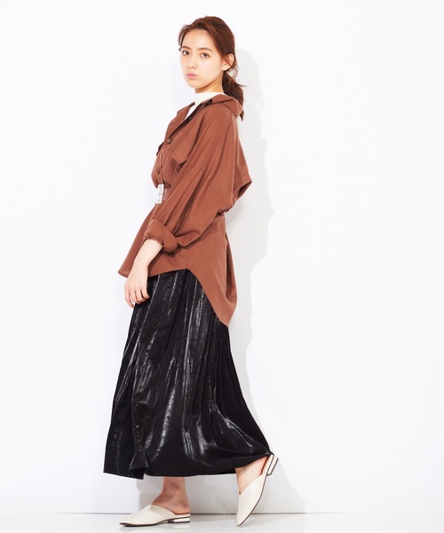 WEGO(ウィゴー)の「WEGO/サテンワッシャープリーツマキシスカート(スカート・レディース・ブラウン/ブラック・FREE)」の6枚目の写真