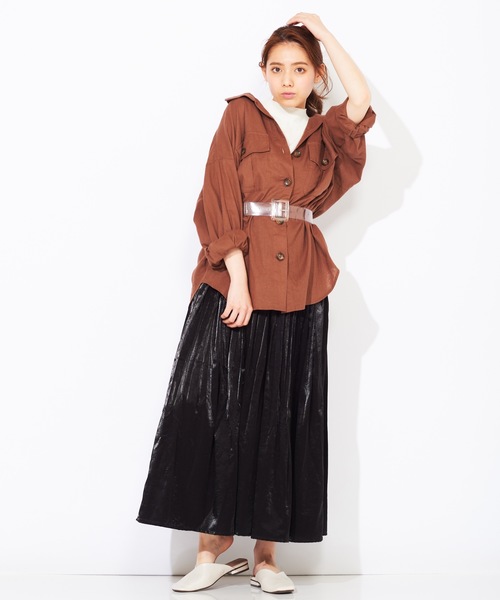 WEGO(ウィゴー)の「WEGO/サテンワッシャープリーツマキシスカート(スカート・レディース・ブラウン/ブラック・FREE)」の8枚目の写真