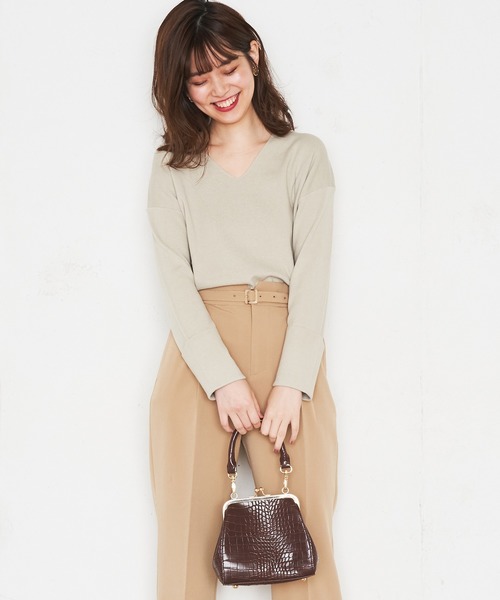 natural couture(ナチュラルクチュール)の「大人のきれいめVニット(ニット/セーター・レディース・アイボリー/ミント/オレンジ/ライトベージュ・FREE)」の7枚目の写真