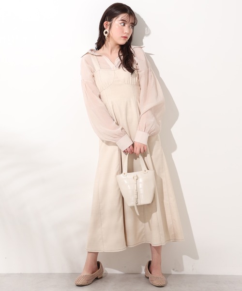 one after another NICE CLAUP（ワンアフターアナザーナイスクラップ）の「ステッチワンピース（ジャンパースカート・レディース・ネイビー/アイボリー/ホワイト系その他・FREE）」の17枚目の写真