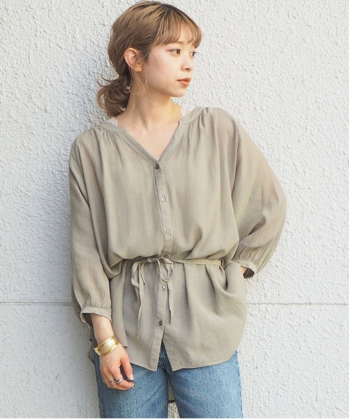 tiptop（ティップトップ）の「[2021SS新色登場]キーネックウェストベルトチュニック（シャツ/ブラウス・レディース・ブラック/ブルー/グリーン/オフホワイト/A/ライトグリーン/スミクロ・FREE）」の16枚目の写真
