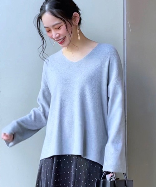 Simplicite（サンプリシテ）の「アンゴラ混Vネックプルオーバー◆（ニット/セーター・レディース・ホワイト/グレー系その他/ベージュ/ブルー・FREE）」の3枚目の写真