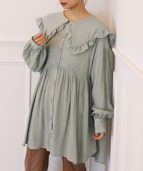 one after another NICE CLAUP（ワンアフターアナザーナイスクラップ）の「襟付きブラウス（シャツ/ブラウス・レディース・ブラック/オフホワイト/ミント・FREE）」の3枚目の写真