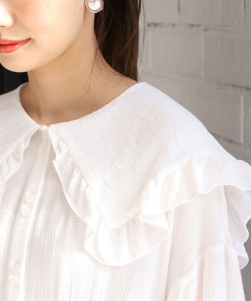 one after another NICE CLAUP（ワンアフターアナザーナイスクラップ）の「襟付きブラウス（シャツ/ブラウス・レディース・ブラック/オフホワイト/ミント・FREE）」の4枚目の写真