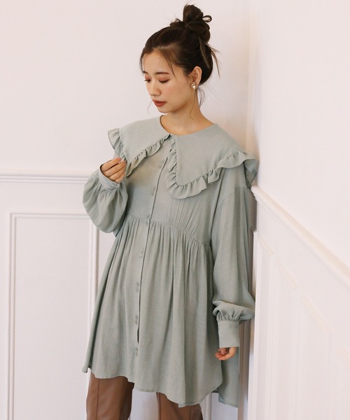 one after another NICE CLAUP（ワンアフターアナザーナイスクラップ）の「襟付きブラウス（シャツ/ブラウス・レディース・ブラック/オフホワイト/ミント・FREE）」の6枚目の写真