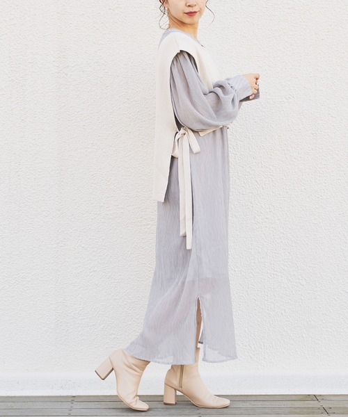 Chico（チコ）の「サイドリボンニットベスト付きプリーツロングワンピース（ワンピース・レディース・アイボリー/ミント/ホワイト・FREE）」の8枚目の写真
