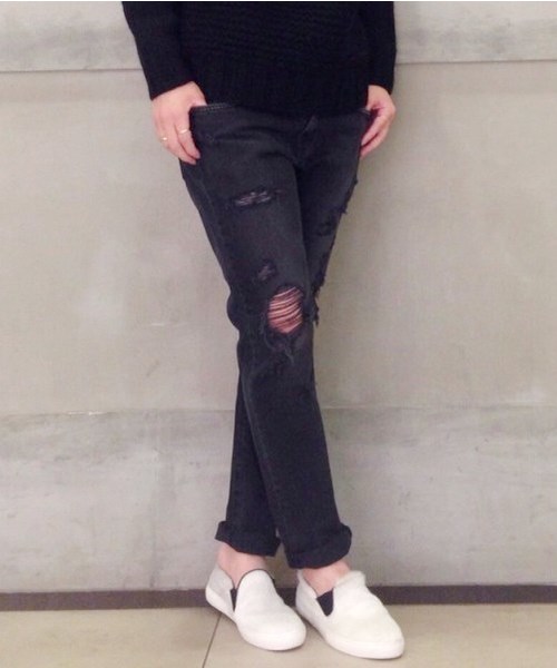 JOURNAL STANDARD（ジャーナルスタンダード）の「11.5OZデニムダメージ5PKパンツ #（デニムパンツ・レディース・ブラック/ネイビー・36/38/34/40）」の2枚目の写真