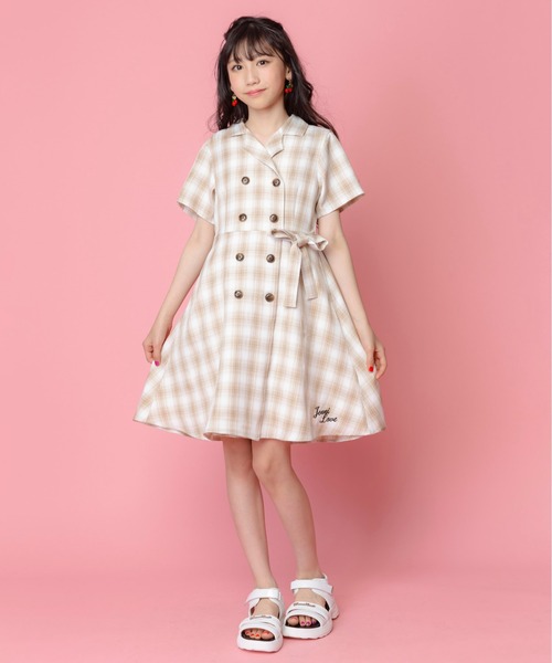 プレシャスリボン　チェック　ワンピース　ピーチピンク マルチWayリボンストラップチェック柄ワンピース[tg820
