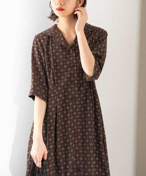 KBF（ケイビーエフ）の「オープンカラー小紋ワンピース（ワンピース・レディース・ダークブラウン/カーキ・ONE）」の11枚目の写真