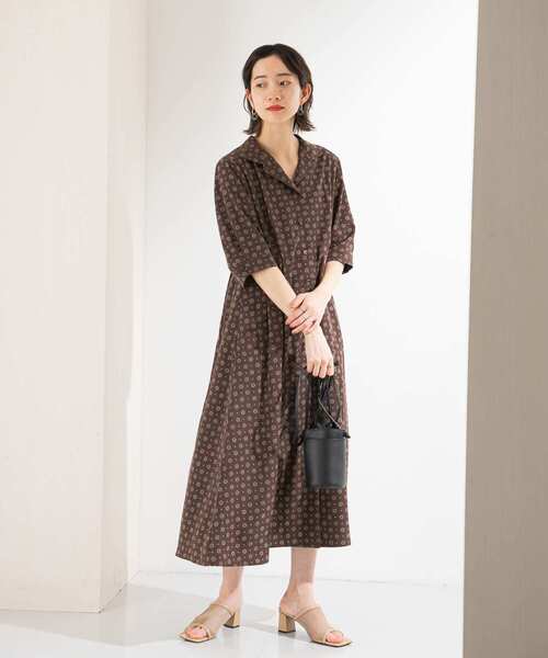 KBF（ケイビーエフ）の「オープンカラー小紋ワンピース（ワンピース・レディース・ダークブラウン/カーキ・ONE）」の14枚目の写真