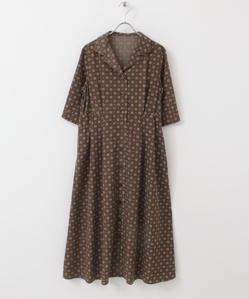 KBF（ケイビーエフ）の「オープンカラー小紋ワンピース（ワンピース・レディース・ダークブラウン/カーキ・ONE）」の19枚目の写真