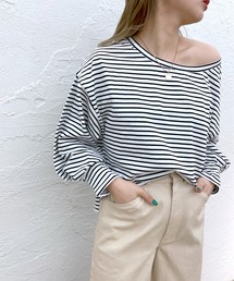 mystic | ボーダーボリュームロングTシャツ(Tシャツ/カットソー)