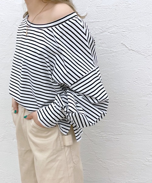 mystic（ミスティック）の「ボーダーボリュームロングTシャツ（Tシャツ/カットソー・レディース・オフホワイト/ピンク/ブルー・FREE）」の14枚目の写真