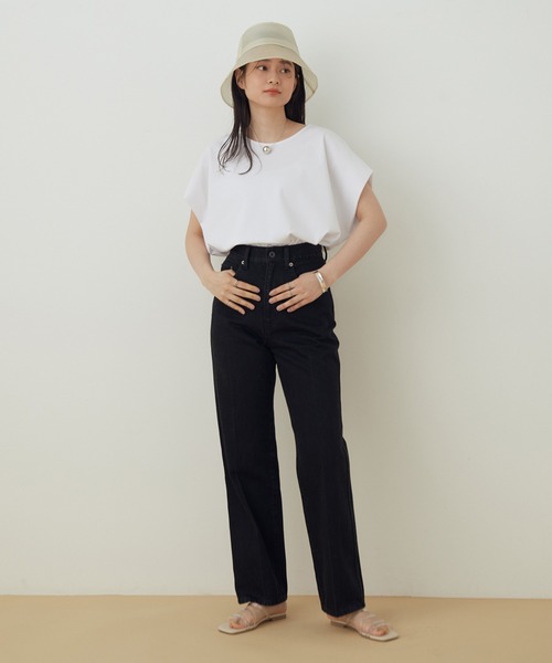 ADAM ET ROPE'(アダムエロペ)の「【アウトレット店舗・WEB限定】TCポンチフレンチスリーブTEE(Tシャツ/カットソー・レディース・ブラック/ホワイト/クリーム/ブラウン/グリーン・FREE)」の8枚目の写真