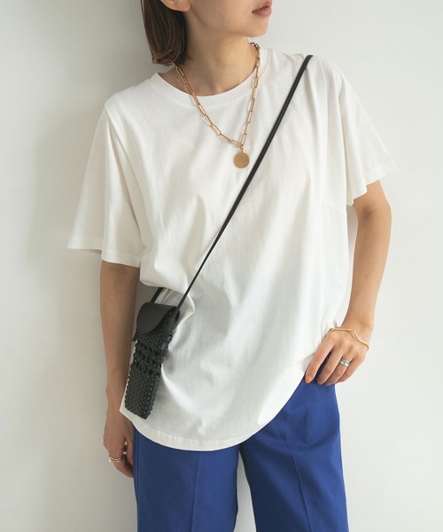 rectangle（レクタングル）の「オーガニックコットンキリカエショルダーT（Tシャツ/カットソー・レディース・チャコールグレー/モカ/ブラック/グレイッシュベージュ/グリーン/オフホワイト・FREE）」の2枚目の写真