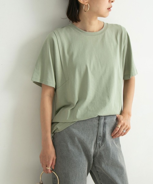 rectangle（レクタングル）の「オーガニックコットンキリカエショルダーT（Tシャツ/カットソー・レディース・チャコールグレー/モカ/ブラック/グレイッシュベージュ/グリーン/オフホワイト・FREE）」の6枚目の写真