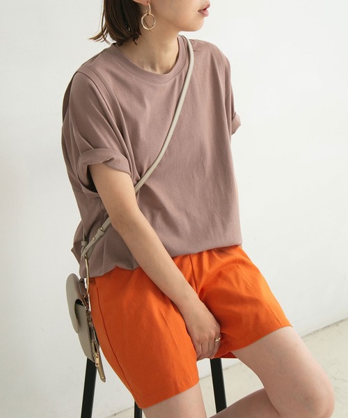 rectangle（レクタングル）の「オーガニックコットンキリカエショルダーT（Tシャツ/カットソー・レディース・チャコールグレー/モカ/ブラック/グレイッシュベージュ/グリーン/オフホワイト・FREE）」の5枚目の写真