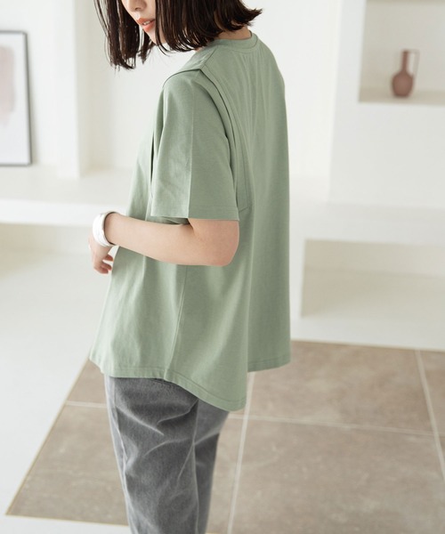 rectangle（レクタングル）の「オーガニックコットンキリカエショルダーT（Tシャツ/カットソー・レディース・チャコールグレー/モカ/ブラック/グレイッシュベージュ/グリーン/オフホワイト・FREE）」の9枚目の写真
