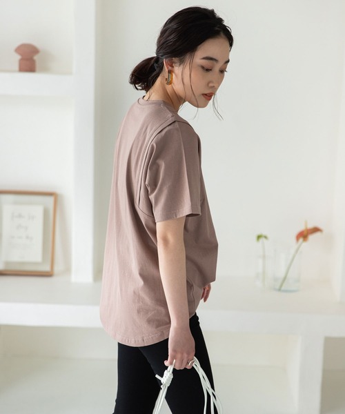 rectangle（レクタングル）の「オーガニックコットンキリカエショルダーT（Tシャツ/カットソー・レディース・チャコールグレー/モカ/ブラック/グレイッシュベージュ/グリーン/オフホワイト・FREE）」の11枚目の写真