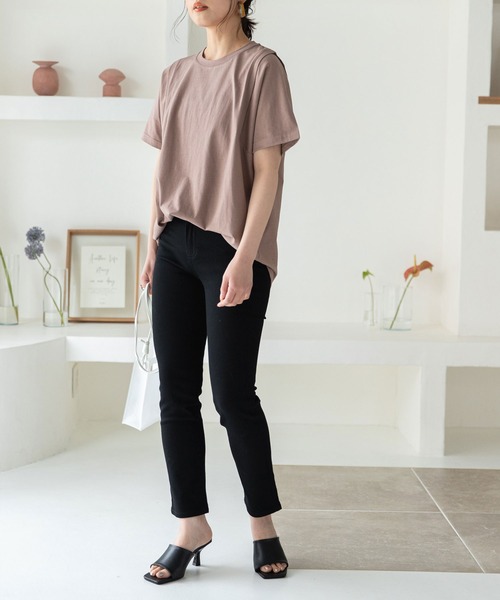rectangle（レクタングル）の「オーガニックコットンキリカエショルダーT（Tシャツ/カットソー・レディース・チャコールグレー/モカ/ブラック/グレイッシュベージュ/グリーン/オフホワイト・FREE）」の12枚目の写真