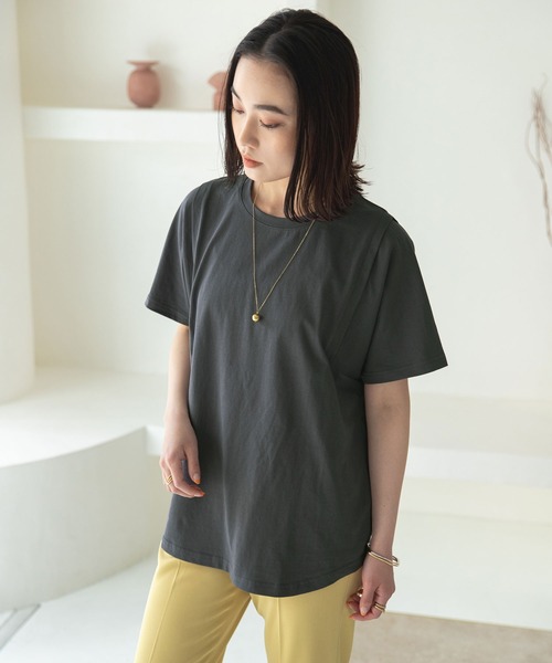rectangle（レクタングル）の「オーガニックコットンキリカエショルダーT（Tシャツ/カットソー・レディース・チャコールグレー/モカ/ブラック/グレイッシュベージュ/グリーン/オフホワイト・FREE）」の14枚目の写真