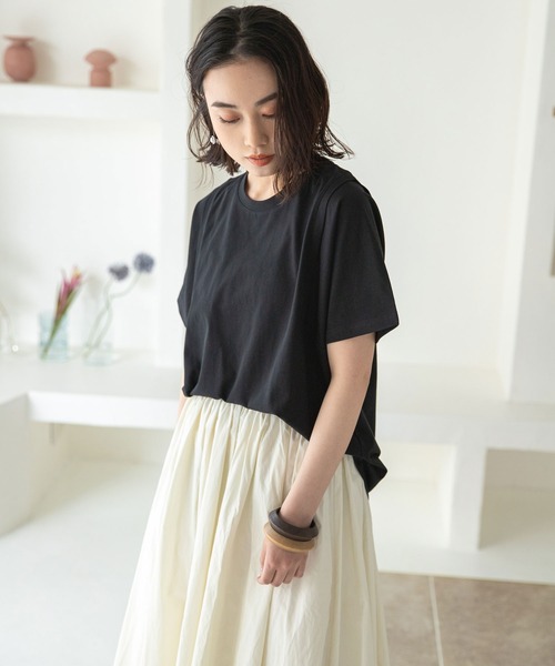 rectangle（レクタングル）の「オーガニックコットンキリカエショルダーT（Tシャツ/カットソー・レディース・チャコールグレー/モカ/ブラック/グレイッシュベージュ/グリーン/オフホワイト・FREE）」の15枚目の写真