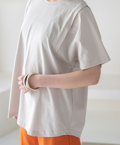 rectangle（レクタングル）の「オーガニックコットンキリカエショルダーT（Tシャツ/カットソー・レディース・チャコールグレー/モカ/ブラック/グレイッシュベージュ/グリーン/オフホワイト・FREE）」の20枚目の写真