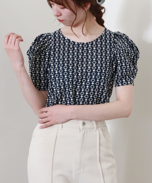 archives（アルシーヴ）の「【入荷禁止】刺繍レースパワショルブラウス（シャツ/ブラウス・レディース・ネイビー/オフホワイト/オレンジ・MEDIUM）」の2枚目の写真